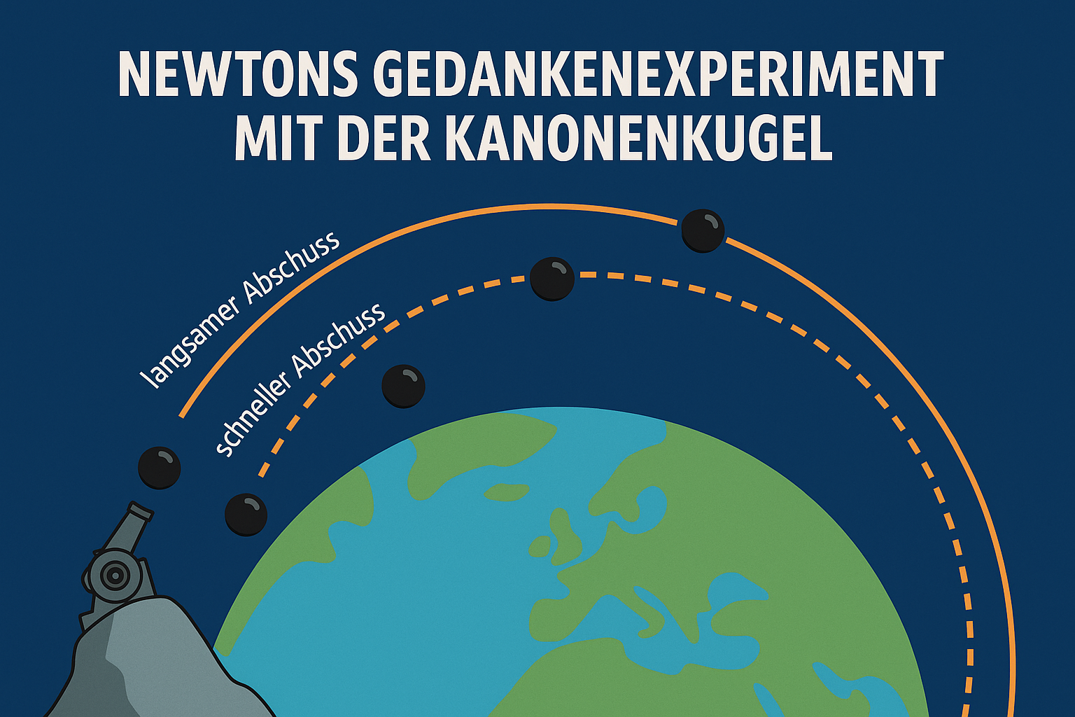 Newtons Kanonenball und Erdkrümmung