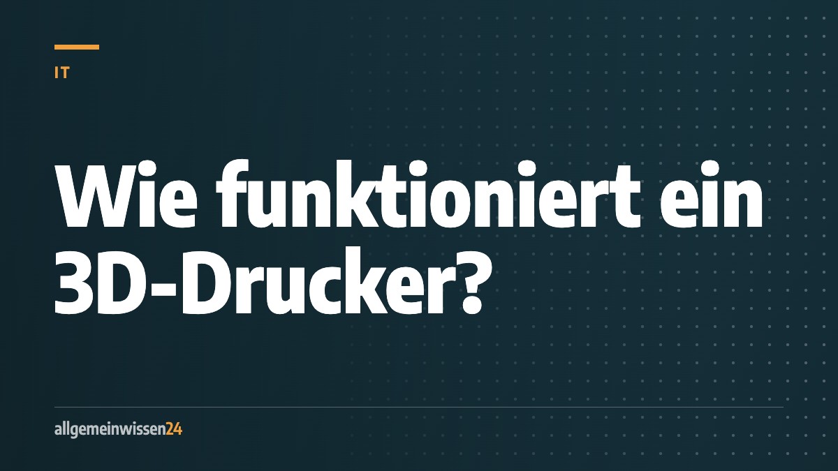 Titelbild von allgemeinwissen24: Wie funktioniert ein 3D-Drucker?. Typografisches Motiv in der Farbe der Rubrik IT.