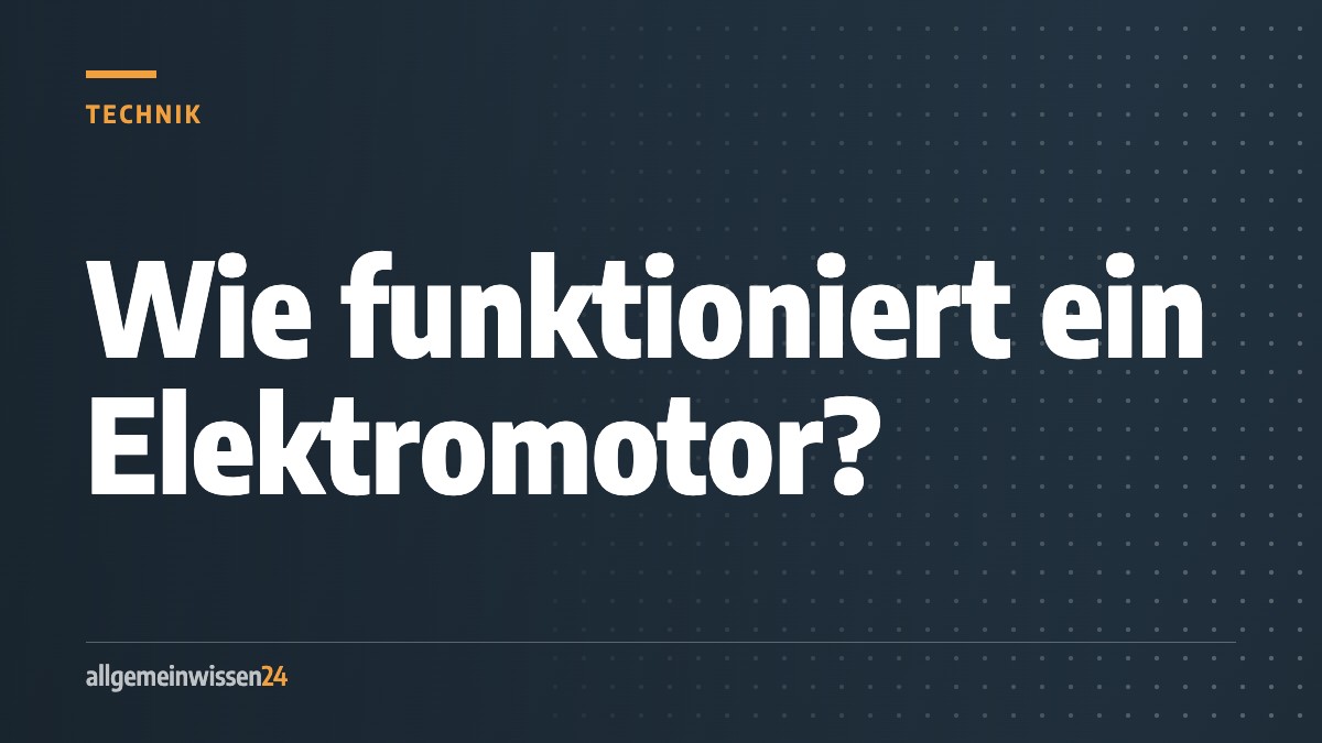Titelbild von allgemeinwissen24: Wie funktioniert ein Elektromotor?. Typografisches Motiv in der Farbe der Rubrik Technik.