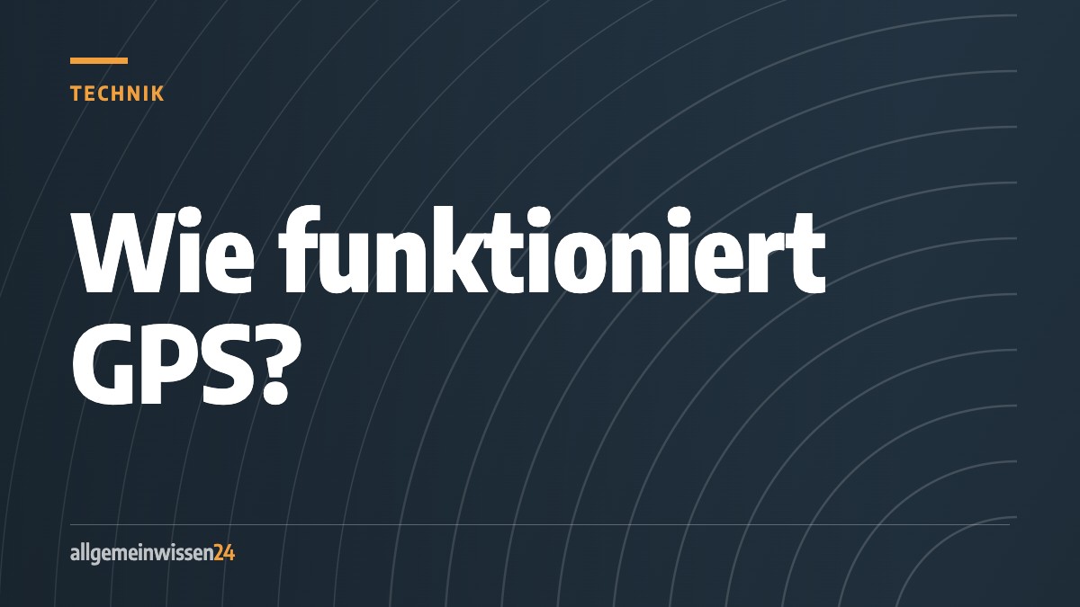 Titelbild von allgemeinwissen24: Wie funktioniert GPS?. Typografisches Motiv in der Farbe der Rubrik Technik.